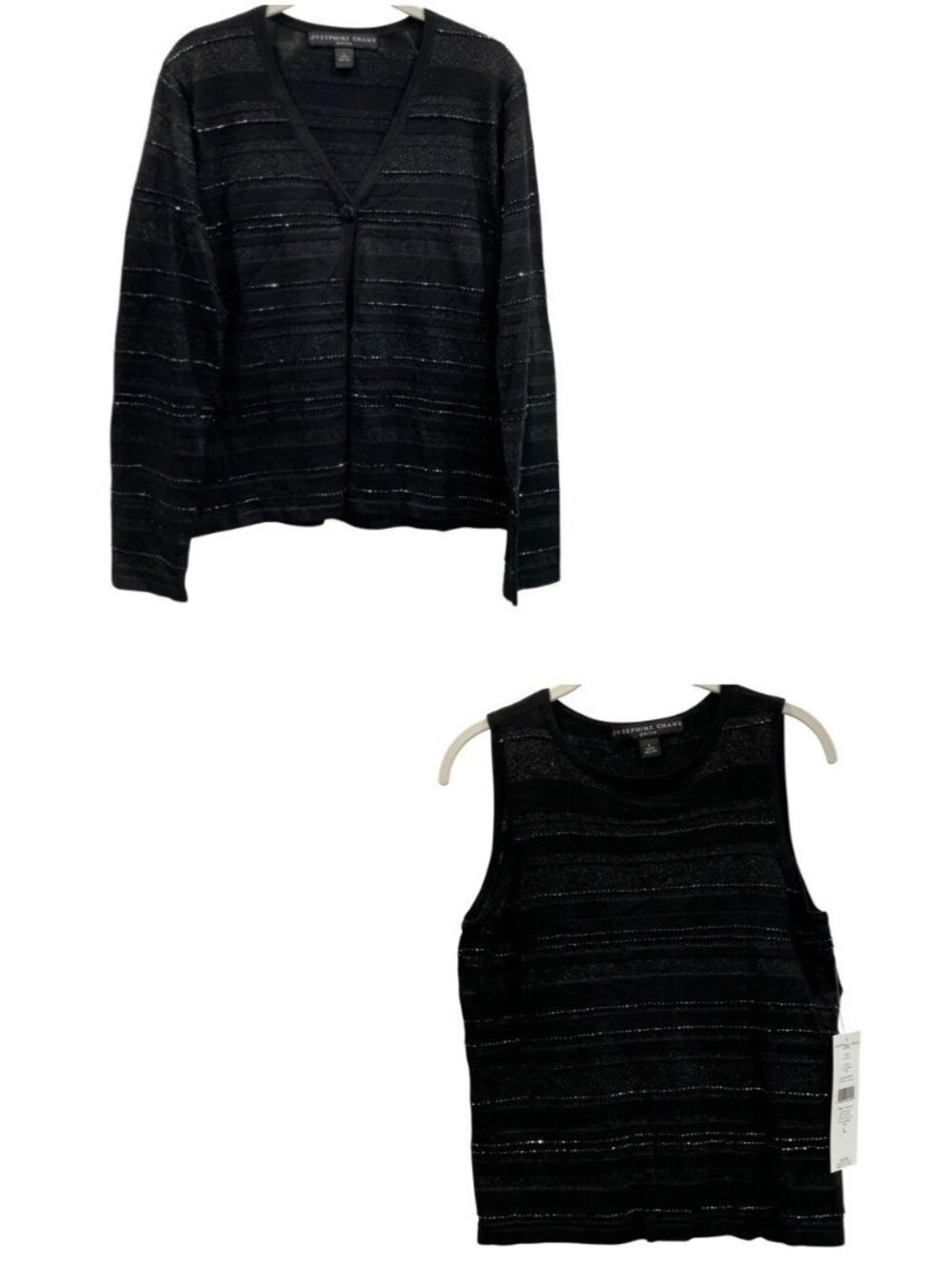 Vintage 90s Josephine Chaus Embellished Sweater Twin Set PL Black Festive Glam